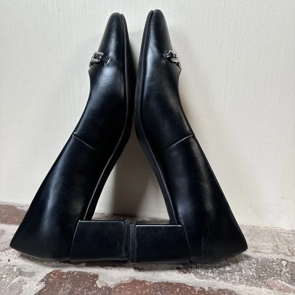 Foot Ha! Womens‎ Chunky Heels Shoes Sz 9.5 Black Slip On Shoe With Embellishing